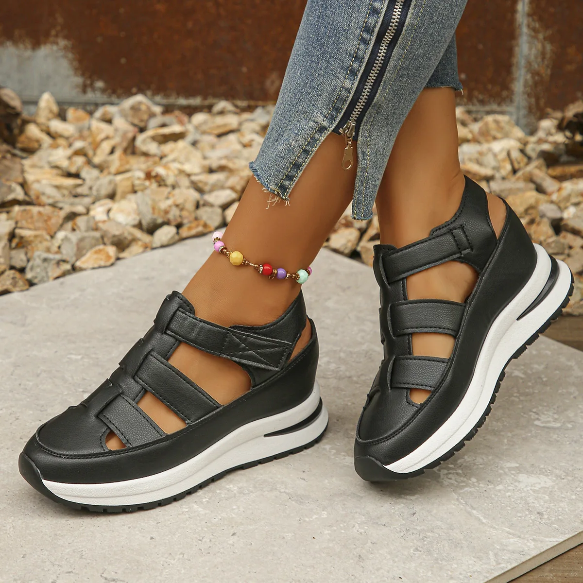 Round Toe Shoes Clogs Platform Female Footwear Low Heels Large Size Women Casual Sneaker Creepers Dress Breathable Big Size Summ 2