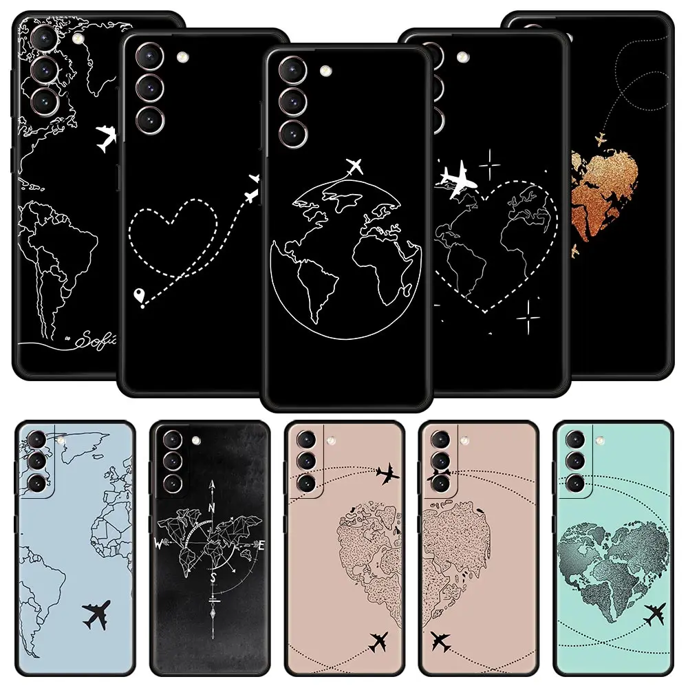 Stylish World Map Travel-Themed Soft Black Phone Case