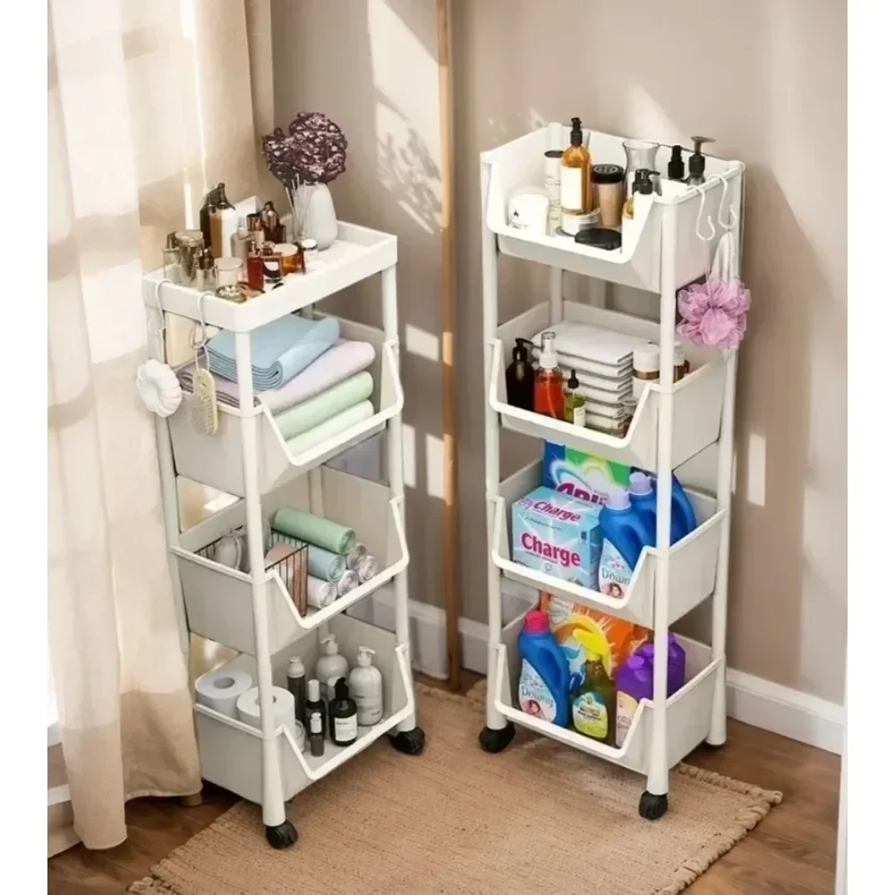 NUOVO Scaffale su Ruote, Mobiletto Angolare per Cucina, Armadietto Salvaspazio per Bagno e Soggiorno, Organizzatore Domestico