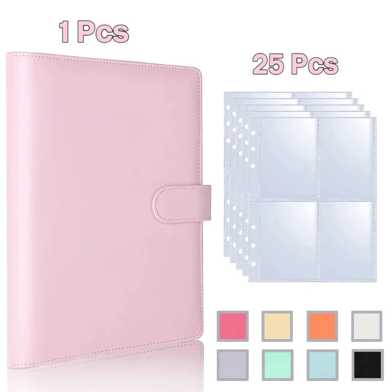 A5 Notebook Photocard Binder 6 Ring PU Leather Binder Loose Leaf Personal Organizer Photo Book 4 Pockets Sleeves