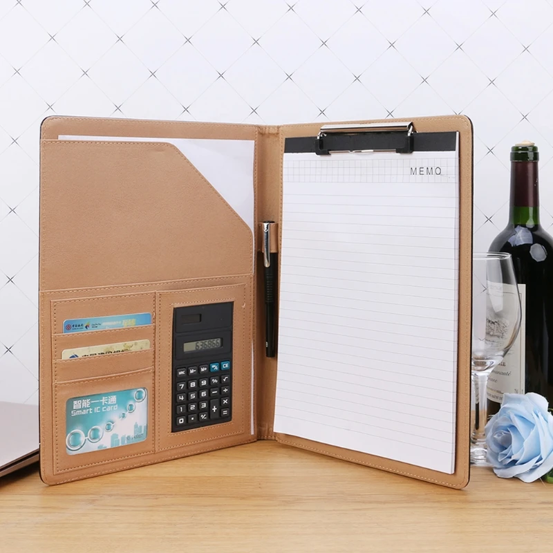 Leather Conference File Folder Document Manager With Calculator