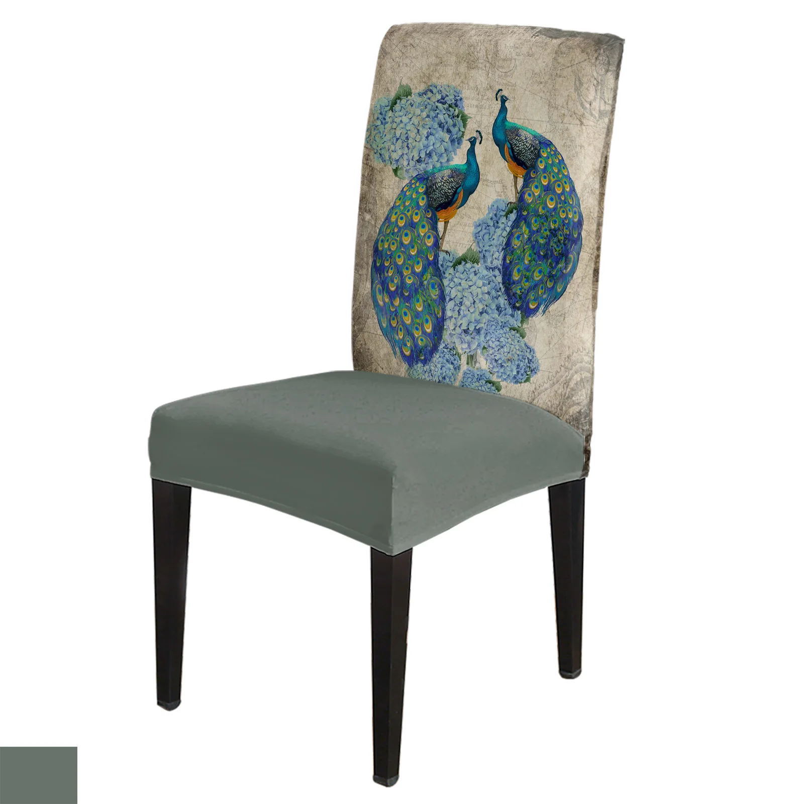 

Peacock Flower Hydrangea Retro Chair Cover Set Kitchen Dining Stretch Spandex Seat Slipcover for Banquet Wedding Party