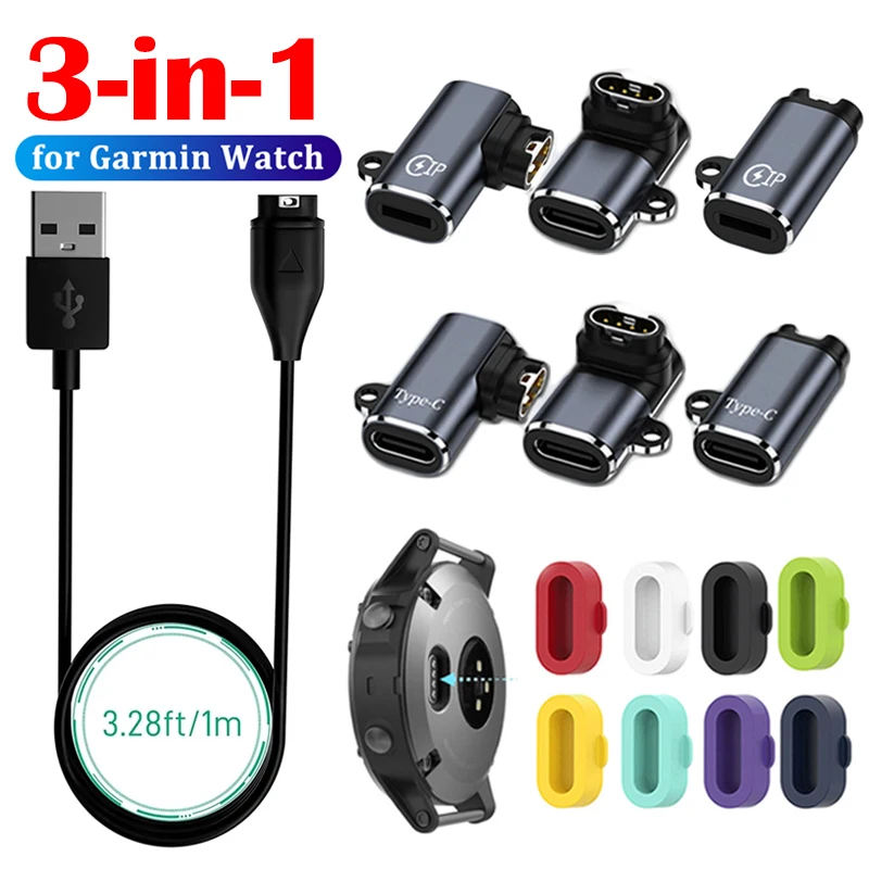 

Charger Adapter Type C/IOS for Garmin Fenix 7/7S/7X/6/6S/6X Forerunner 955 945 745 Smart Watch Charging Cable with Dust Plug