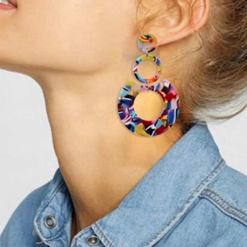 Acrylic clip on earrings long geometric square circle without piercing for Women ear clip earrings clip earrings ear clip ear accessories