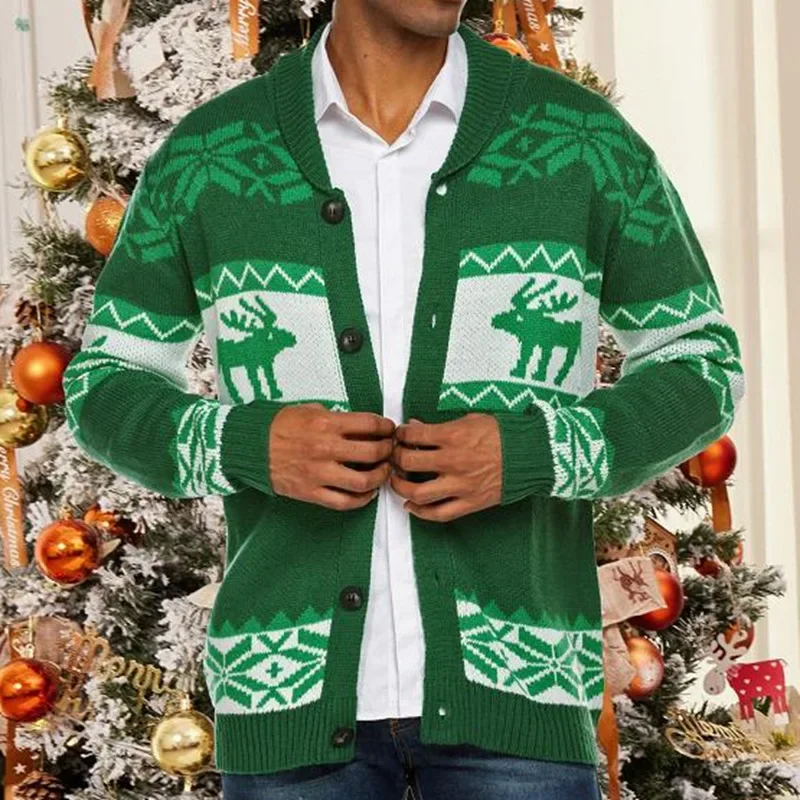 LIBIELIY Autumn And Winter Men's Europe And The United States Christmas Jacquard Knitwear Fashion Party Button Cardigan Sweater