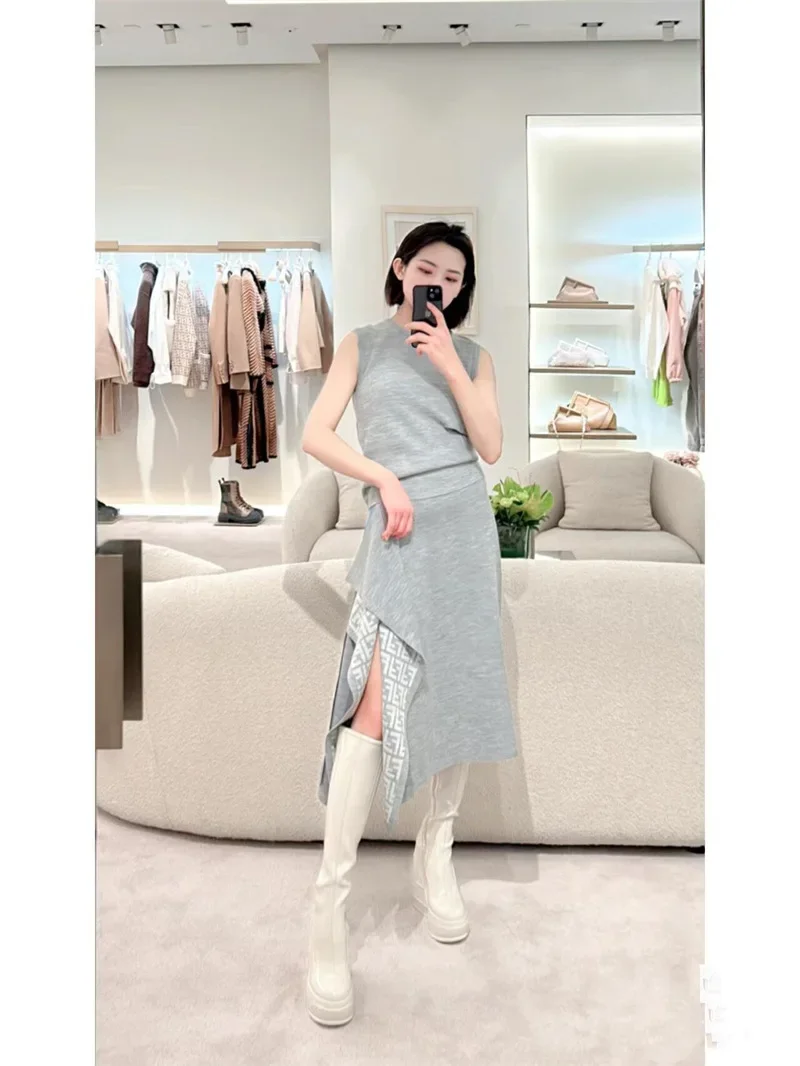 2024 Spring New Slope Heel Thick Bottom Round Toe High Heel Boots Fashion Sexy Cross-border Women's Plus Size Knee-high Boots