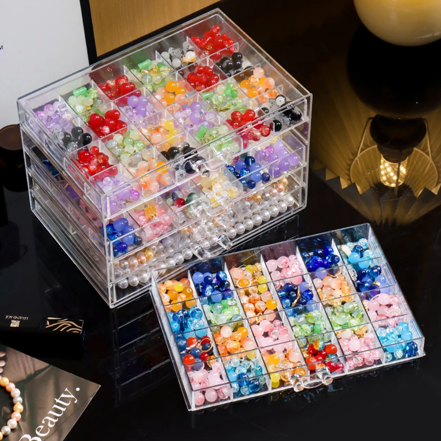 Bead Storage Box Handmade DIY Material Accessories Loose Bead Jewelry Box Glass Divided Jewelry Drawer Transparent
