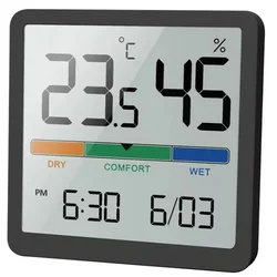 Smart Home Indoor Climate Monitor - Digital Thermometer & Hygrometer with LCD Display (Black)