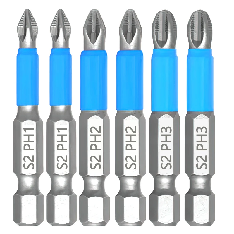 6-teiliges Pozidriv-Kreuzschraubendreher-Set, 50 mm, PZ3, PZ2, PZ1, PH1, PH2, PH3-Bits, 1/4 Zoll Sechskantschaft, magnetische Pozidriv-Phillips-Bohrer – Detail 3