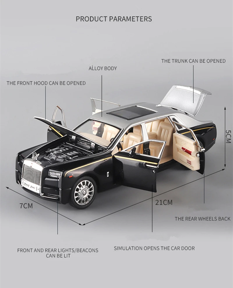1:24 Scale Rolls Royce Diecast Model Car Lights Sounds