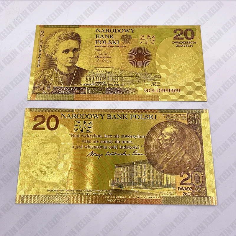1piece PLN ZLOTY POLAND GOLD Foil Plastic BANKNOTE craft Money POPE JOHN PAUL II For Souvenir gift and collection
