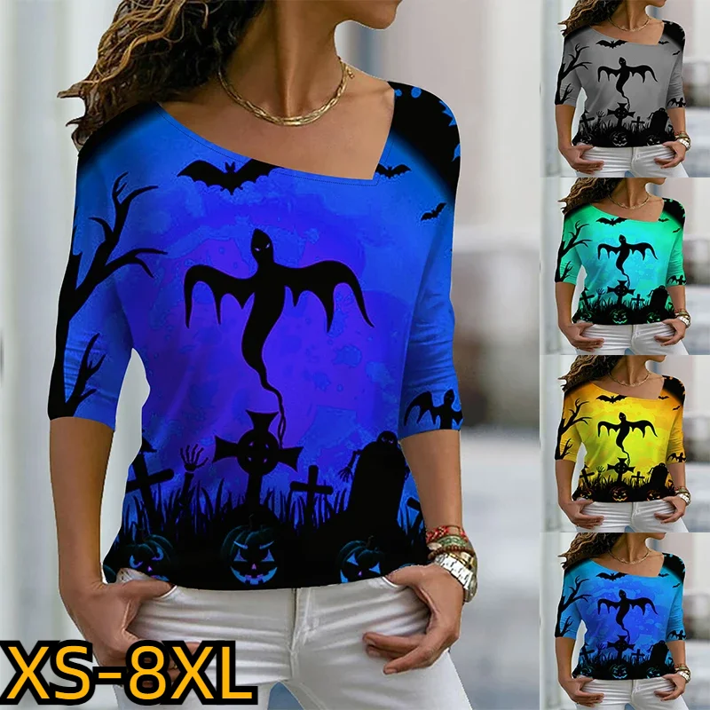 

Halloween Top V-neck Pullover Everyday Fashion T-shirt Autumn Winter Women's Pumpkin Printing Print Long Sleeve XS-8XL