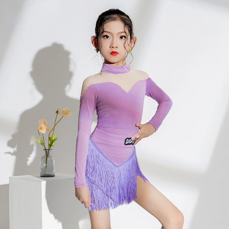 

New Fringe Skirt Latin Dance Clothes Girls Latin Practice Costume Children's Stage Dance Wear Performance Clothing