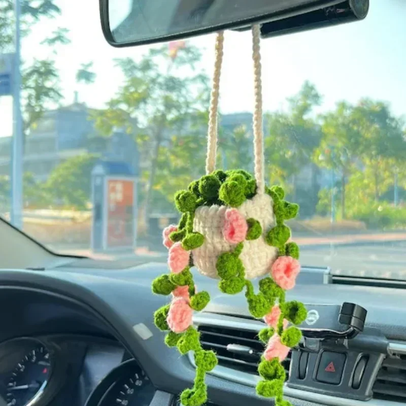 Pianta da appendere all'auto all'uncinetto, pianta da appendere