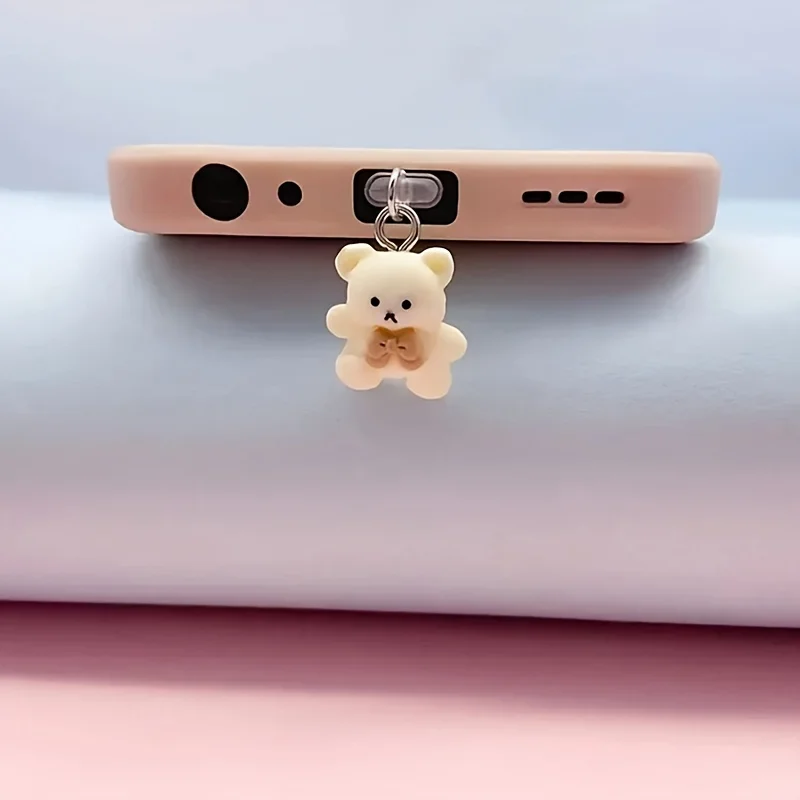2pcs/Set Cartoon Bear Mobile Phone Dust Plug for IPhone Type-C Couple Dust Plug Accessory Decoration