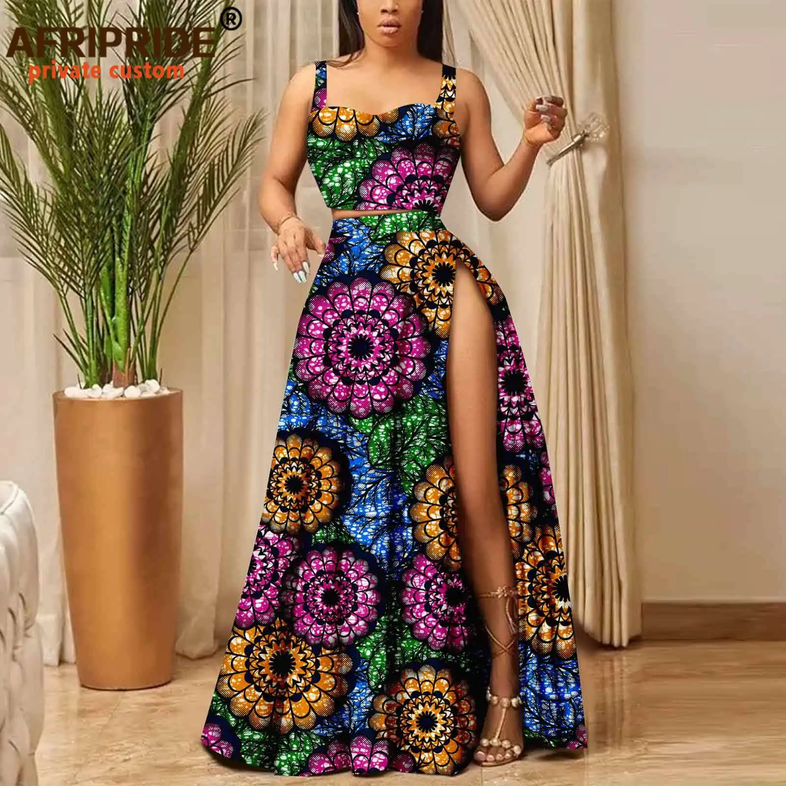 Gonna Maxi Africana Ankara Stampa Dashiki – Taglia Unica Con Tasche E Cintura, Viola Multicolor