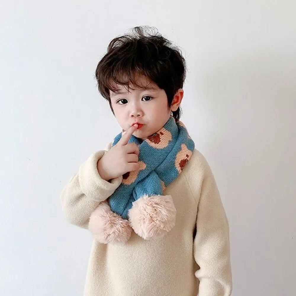 Bib Thermal Neck Warmer Thickening Windproof Boys Girls Knitting Scarf Cartoon Snap Fastener Children Kids Winter Scarves
