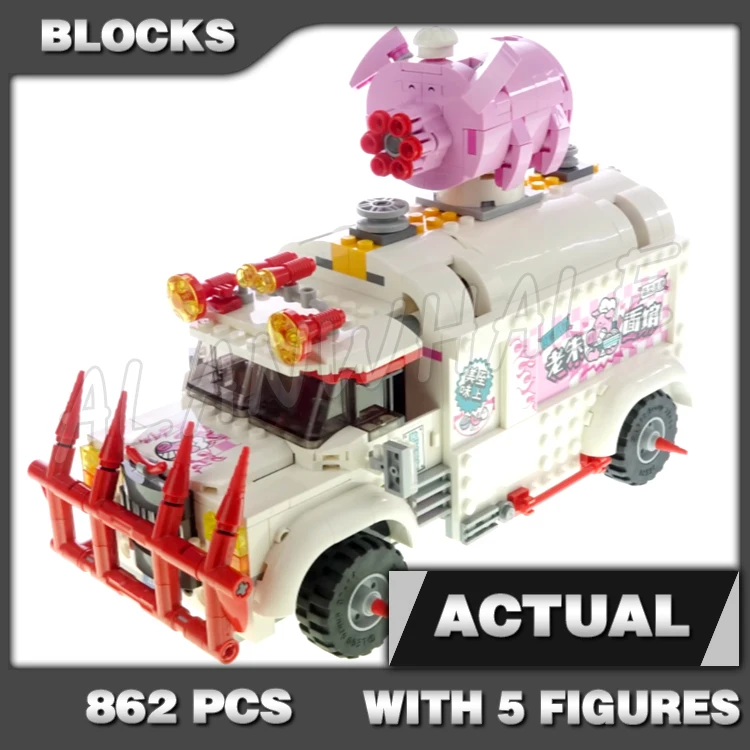 

862pcs Monkie Kid Pigsy's Food Truck Wacky Vehicle Front Fender Uncle Qiao 11542 Building Blocks Boys Compatible With Model