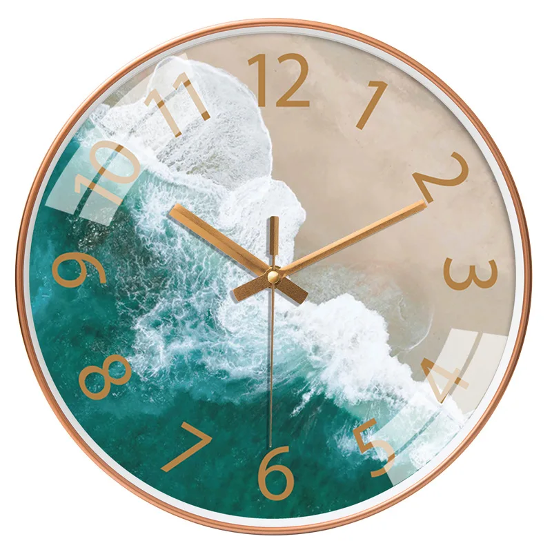 Large Round Wall Clock Gold Silent Sea Art Color:F;Sheet Size:10 inch