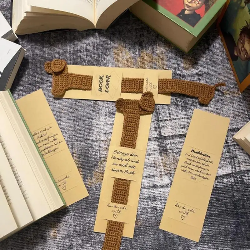 Crochet Dachshund Bookmark Cotton Brown Puppy Crochet Book Marks For Reading Creative Handmade Crocheted Gifts For Teacher