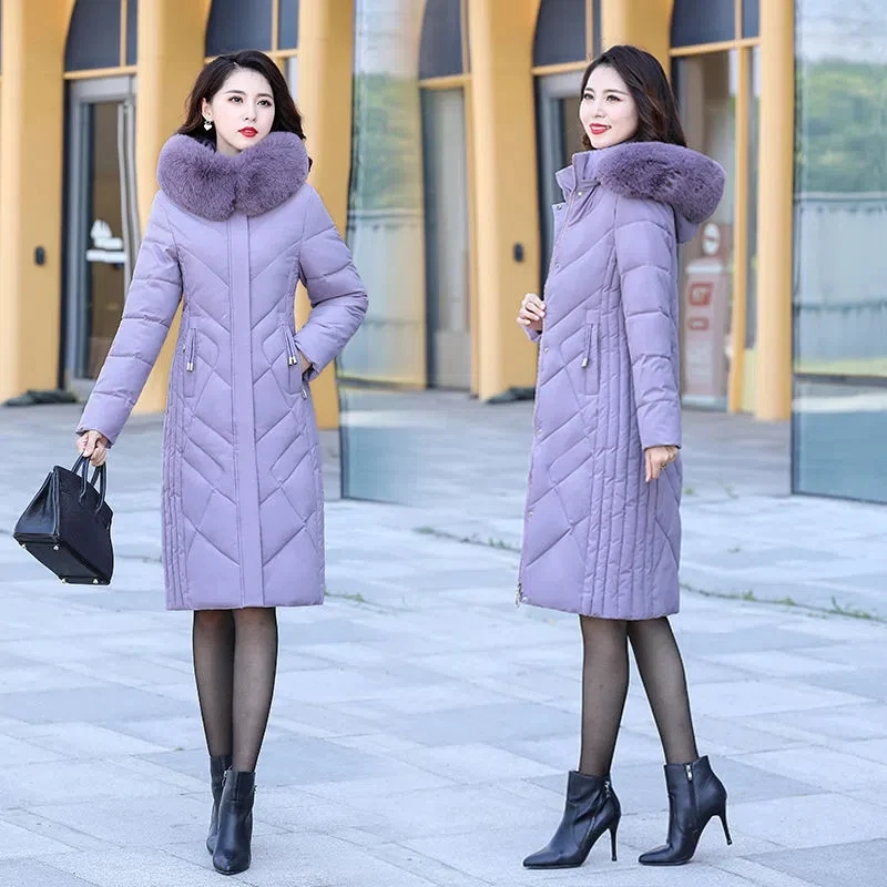 

Parkas Women 2022 Winter New Fashion Slim Versatile Padded Coat Female Large Size Long Fur Collar Hooded Down Cotton Jacket 5XL