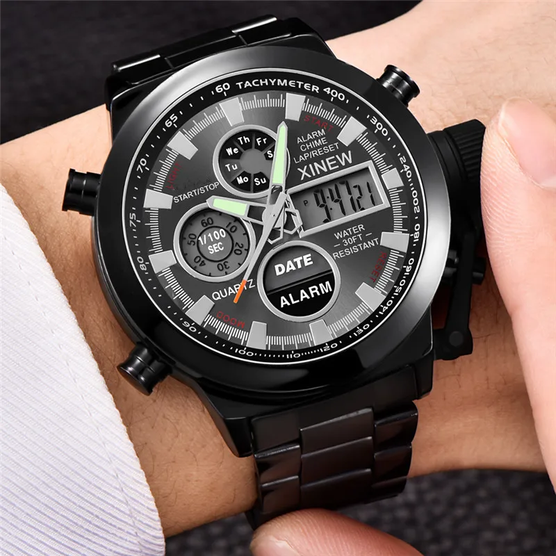 CURDDEN Brand Watches For Men Fashion Stainless Steel Band Alarm Stopwatch Multi-function Sports Electronic Watch Montre Homme