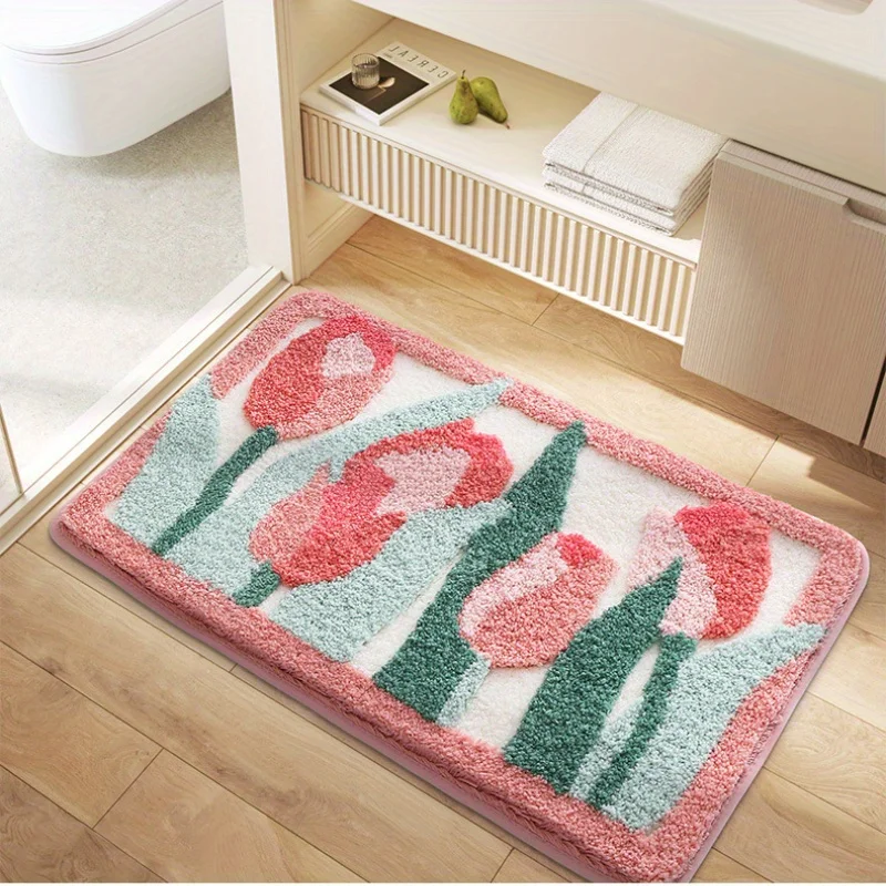 Floral Bathroom Rug Absorbent Quick-Dry Thickened Bath Mat for Home Decor Fresh Style Washable Bathroom Hygienic Floor Mat