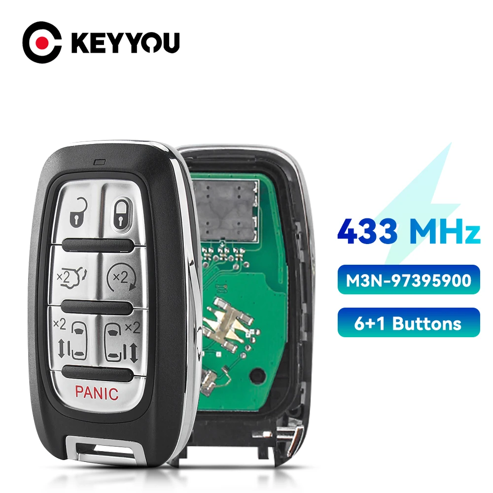 

KEYYOU 433MHz M3N-97395900 68217832AC 4A Chip Remote Car Key for Chyrsler Pacifica 2017 2018 2019 2020 6+1 Button