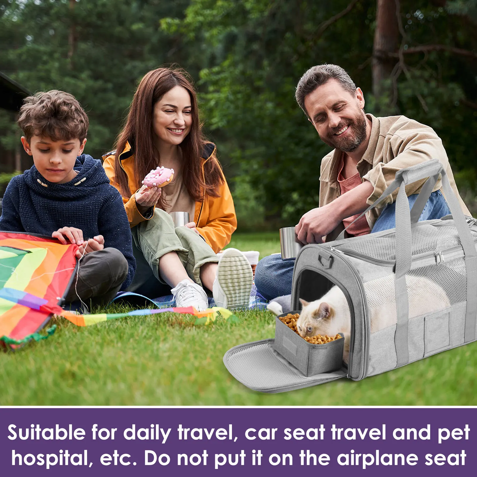 Cat Carrier Bag Oxford Cloth Foldable Pet Carrier Cage Breathable Portable Dog Crate Bag with Food Bowl Shoulder Strap