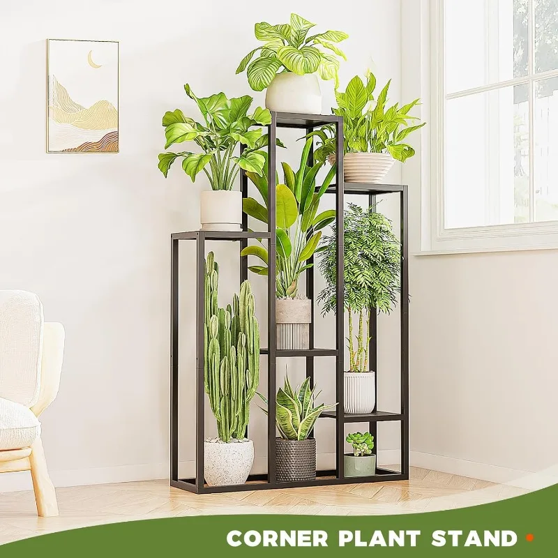 Tall Plant Shelf Metal Plant Stand Black Flower Stand For Multiple Plants Tiered Coner Table For Window Garden