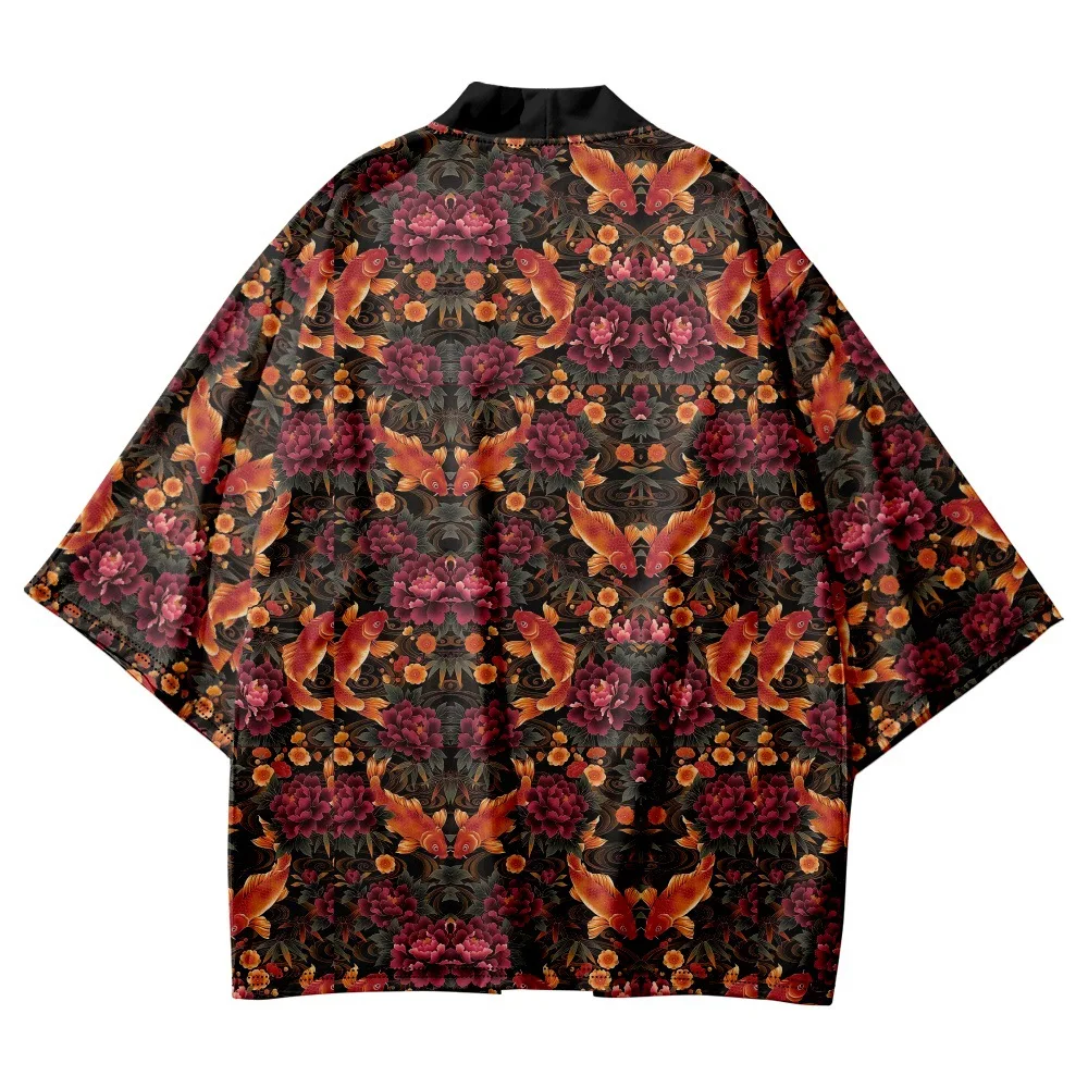 

Fashion Traditional Asian Clothing Japanese Carp Print Cardigan Haori Men Cosplay Shirts Yukata Beach Kimono