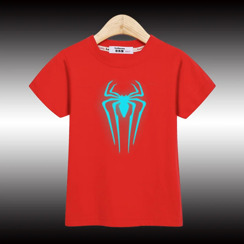 3-14T New Boys Summer Shirt Nightglow Spider Design Tops Children's Short Sleeved T-shirt 3