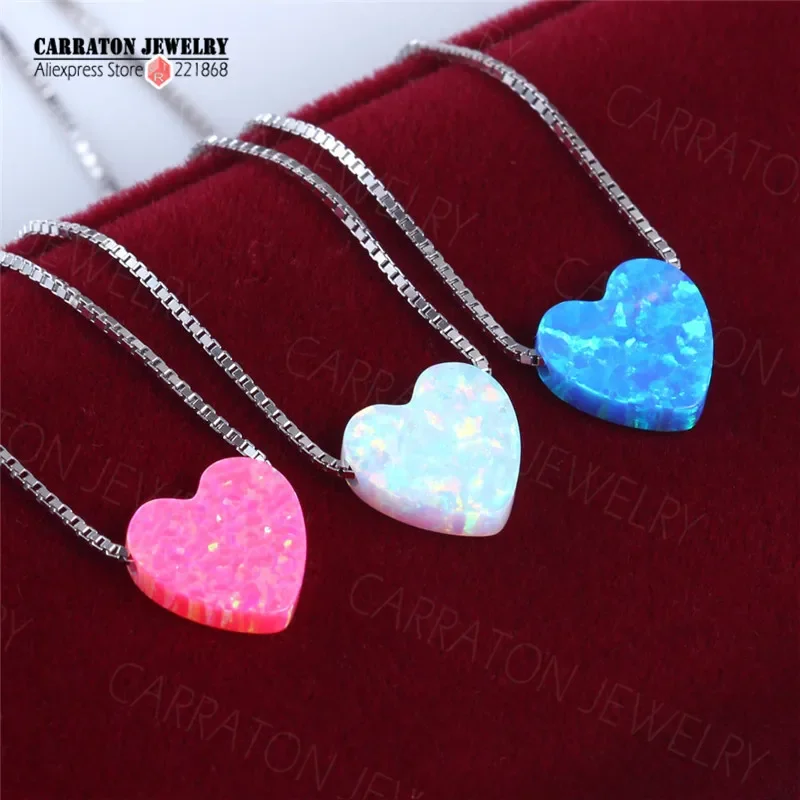 925 Sterling Silver Necklaces pendant necklace silver necklace silver pendant silver necklace charms Created Opal Pendant Heart Shaped Women Jewelry