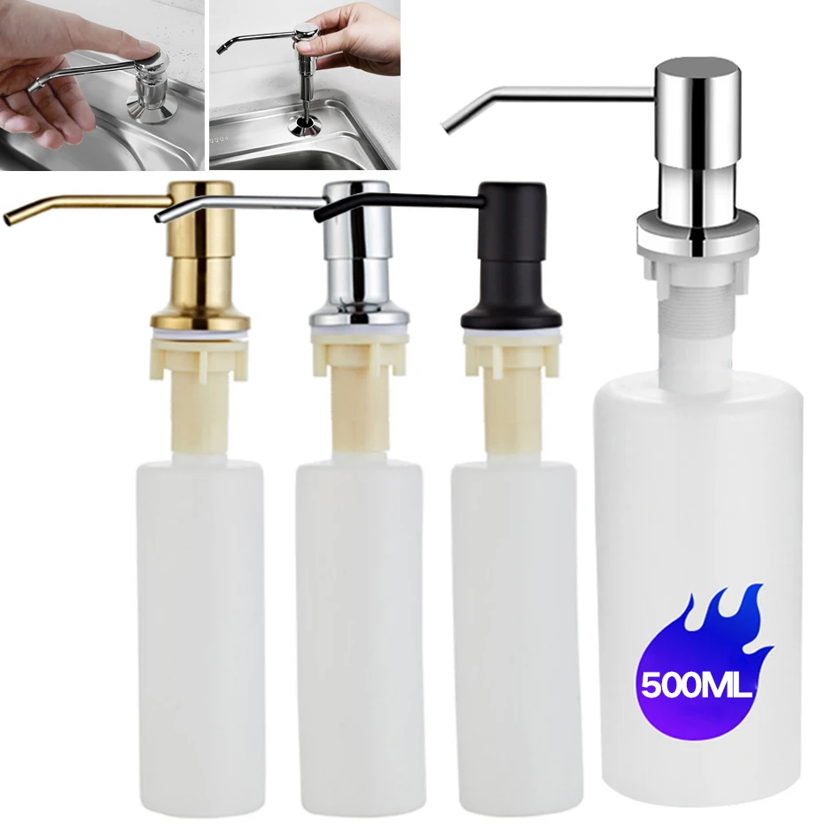 500ML Kitchen Sink Soap Dispenser Black Stainless Steel Pump Liquid Soap Bottle Built-in Design Manually Press Pump Dispenser soap dispenser,soap pump