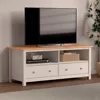 Handcrafted Solid Oak TV Stand Entertainment Center - Elegant White/Pine Media Console with Spacious Storage Drawers & Open Shel 6