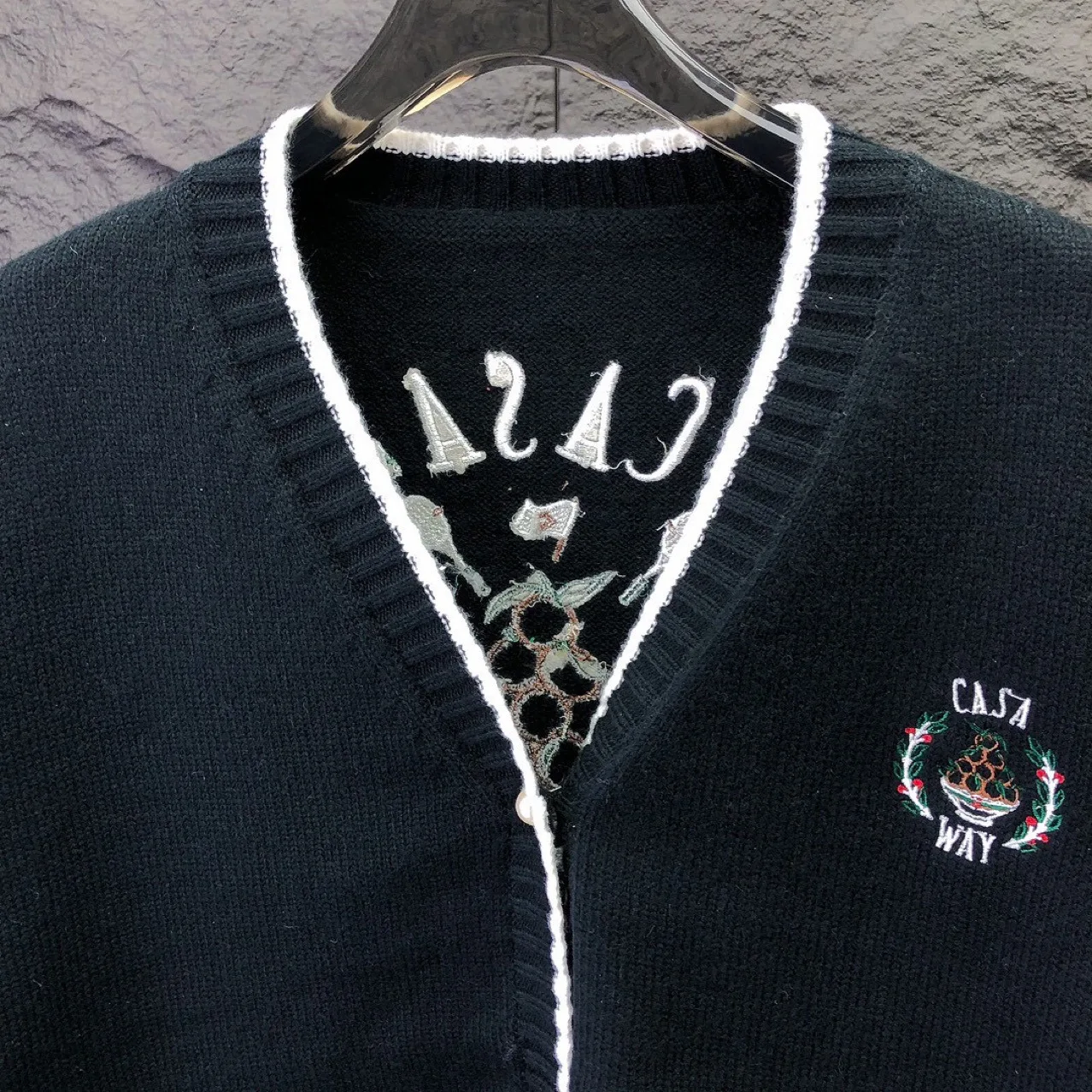 2024 Autumn New Long Sleeved Cardigan Sweater for Men Letters Rackets Flowers Embroidery V-neck Button Coat  Vintage Sweater