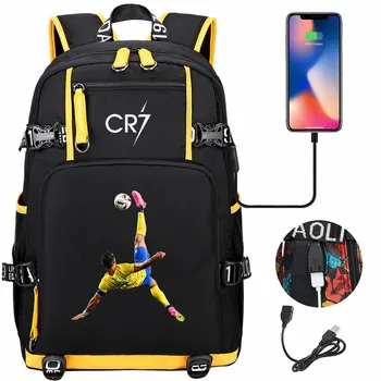 Football Star Cr7 USB Zaino per studenti per adolescenti Donna Uomo Laptop Viaggio Zaino sportivo Ragazza Ragazzi Bambini Borse per libri per il ritorno a scuola 1
