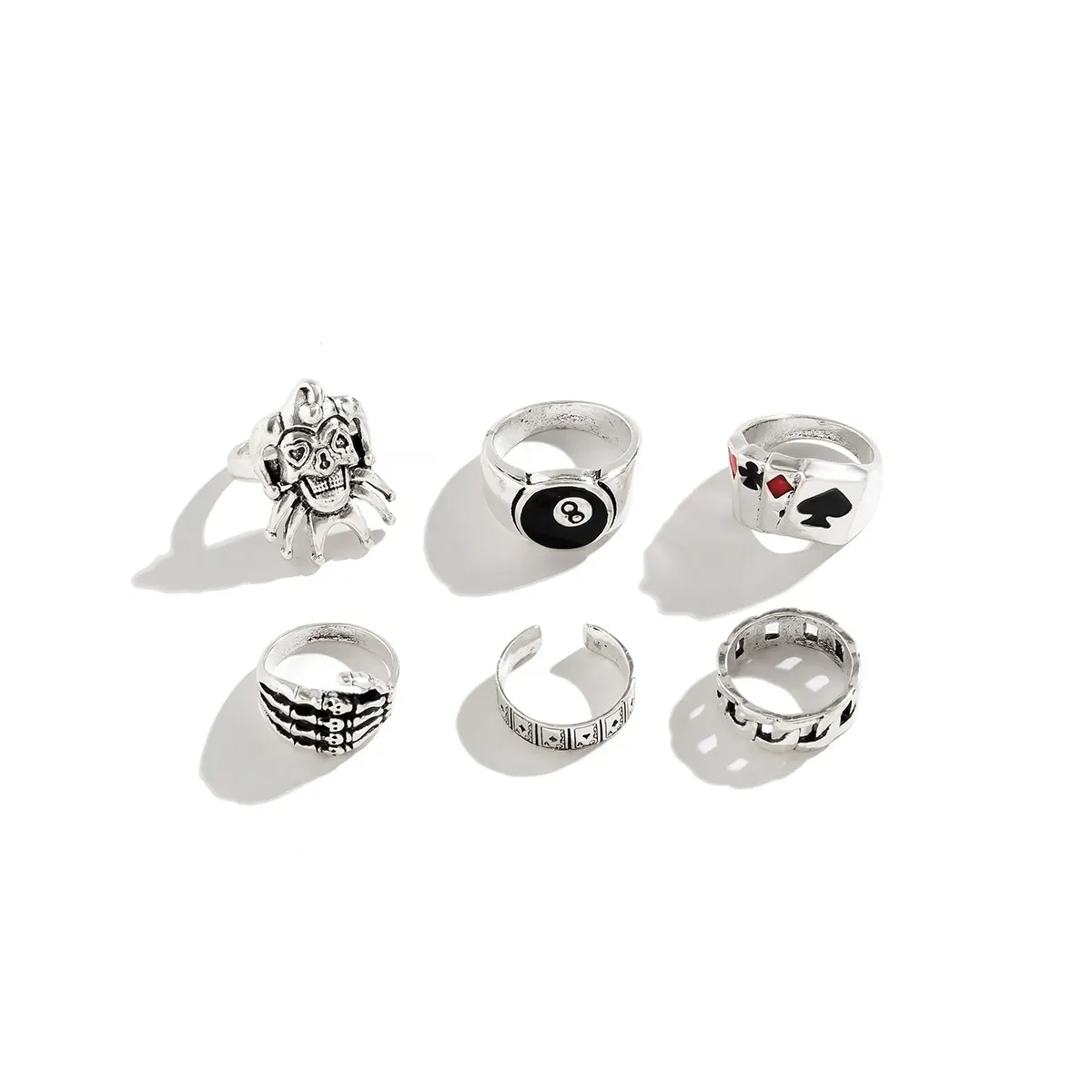 Punk Rings Hip Hop Vintage Skull Ghost Claw Poker Clown Ring Set for Women Hollow Geometric Size 8 Jewelry Steampunk Men