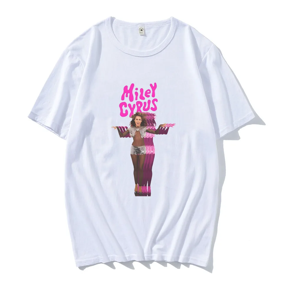 Miley cyrus-男性と女性のための半袖Tシャツ,綿のストリートウェア,高