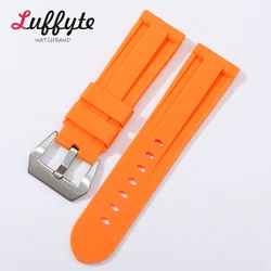 Waterproof Silicone Rubber Watch Band Strap with Stainless Steel Buckle - Multiple Color Options - 26mm (Orange - silver)