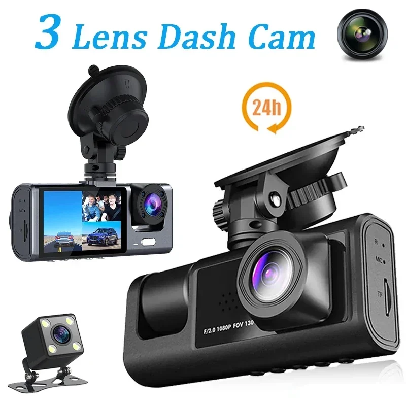 

3 Channel Dash Cam for Car Camera Video Recorder Dashcam DVRs Black Box Dual Lens DVR with Rear View Camera 24H Parking Monitor