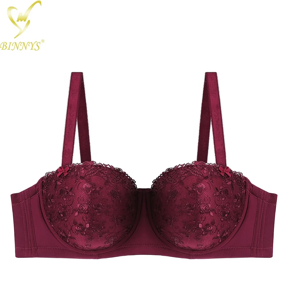 Binnys Women's Bras High Quality Strapless Bra D Cup Sexy Underwear Lace Floral Half Cup Big Plus Sizes Underiwre