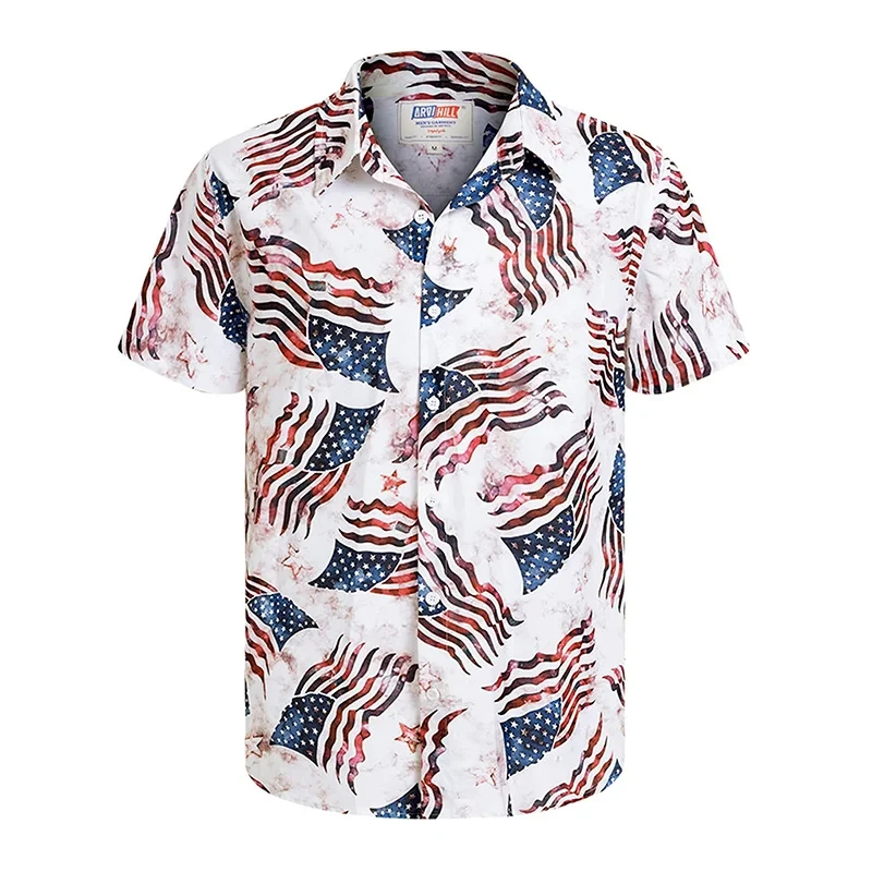thumbnail image 1 of Camisas de moda para hombre con bandera hawaiana de Estados Unidos, ropa de marihuana, blusa de manga corta con estampado 3D para playa, ropa vintage Y2k, 1 of 5