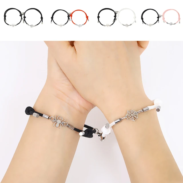 1Pair Two halves Heart Magnetic Bracelet Steel Pendant Couple Bracelets for  Lover Friendship Bracelets Braid Rope Magnet Jewelry