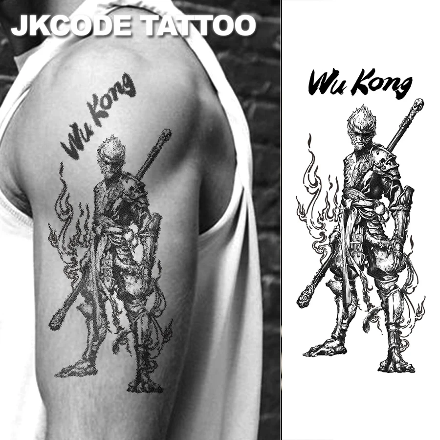 Tatouage à base de plantes Monkey King avec phrases anglaises Tatouage  graffiti \, image size:900x900