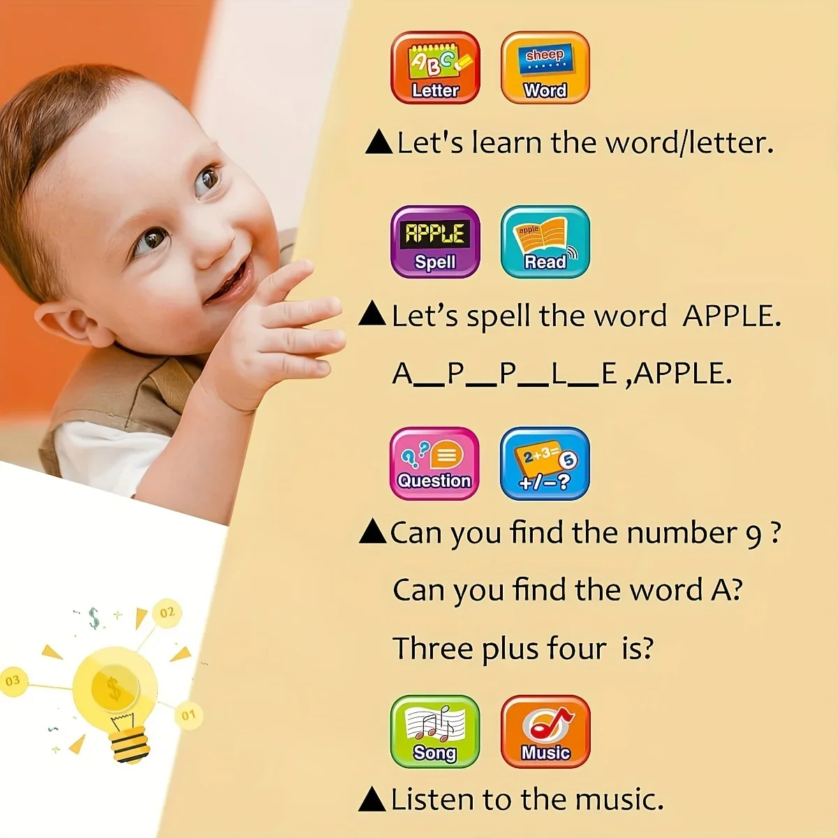 Tablet Interactive Electronic Learning Pad Toy With LED Screen,  Alphabet Numbers Word Music Math For Boys&Girls Christmas Gift 6