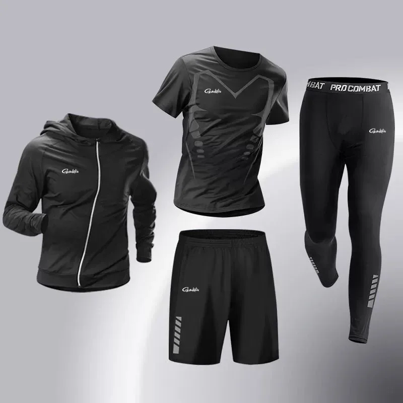 Gamakatsu Fishing 3-5 PCS Mens Running Sportswear Set Fitness Tracksuit Suit Training Sports Clothes Dry Fit Leggings fishing clothes,men fitness pants