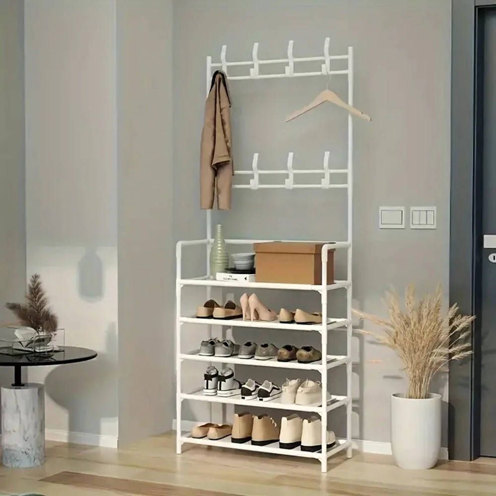 Shoe Rack 5-Tier Simple Integrated Storage Household Stand Clothes Coat Shoemaker Organizer