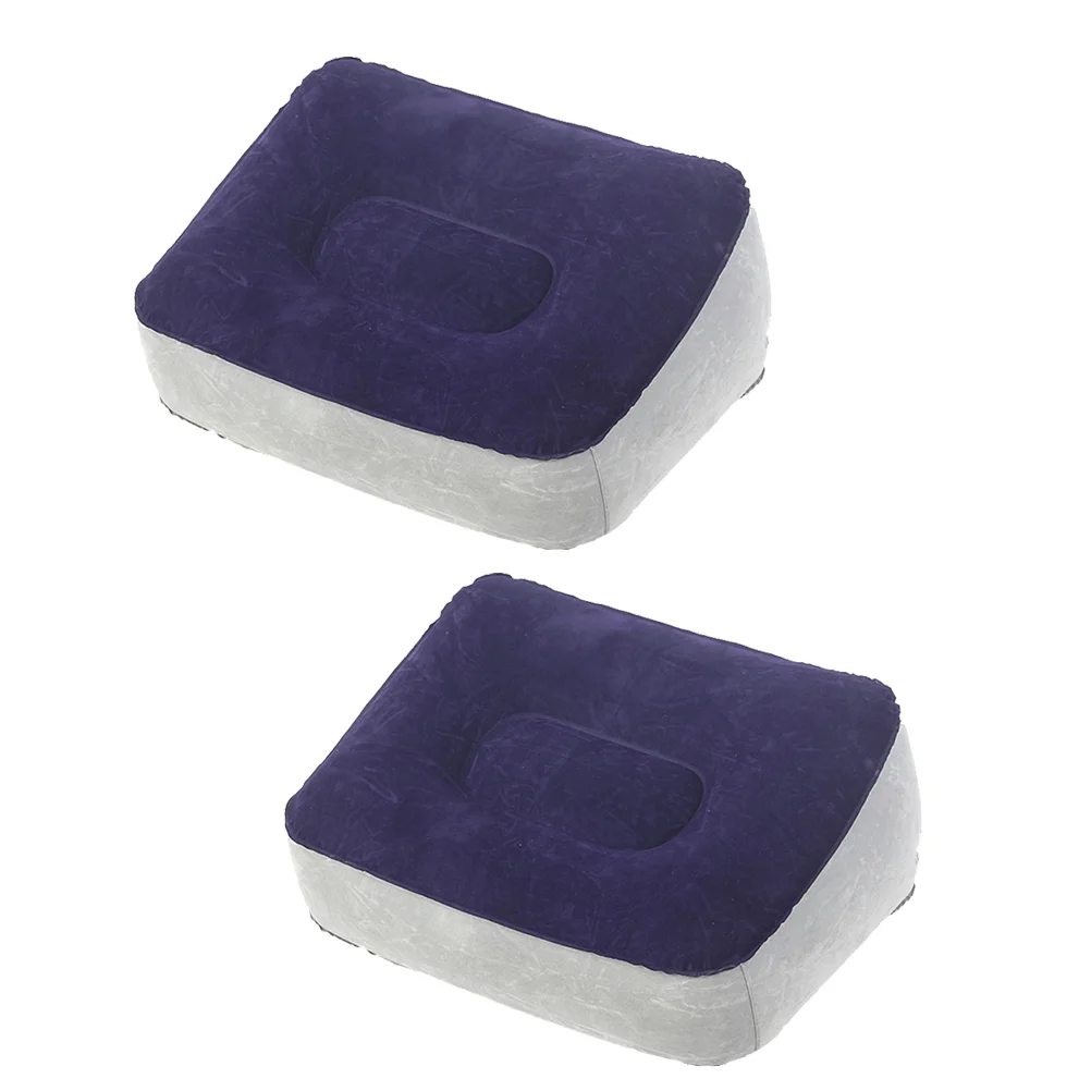 

2 Pcs Inflatable Feet Rest Pillow Flocking PVC Foot Massage Stool Relax Cushion for Outdoor Travel (Grey & Blue)