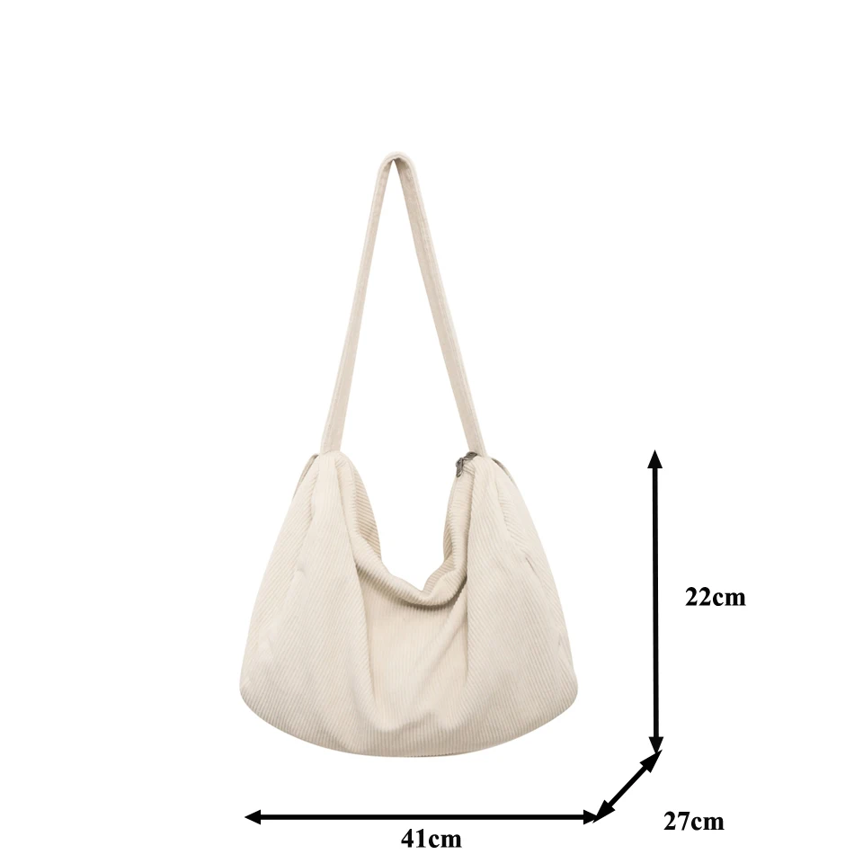 Large Corduroy Women's Bag Solid Eco Bag Korean Shopping Messenger Bag Y2K Shoulder Cross Bag Student Handbags Travel Satchel